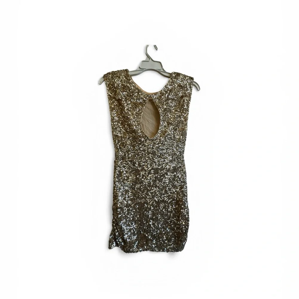 Alice + Olivia Metallic Gold Sequin Sleeveless Mini Dress Scoop Neck - Picture 7 of 11